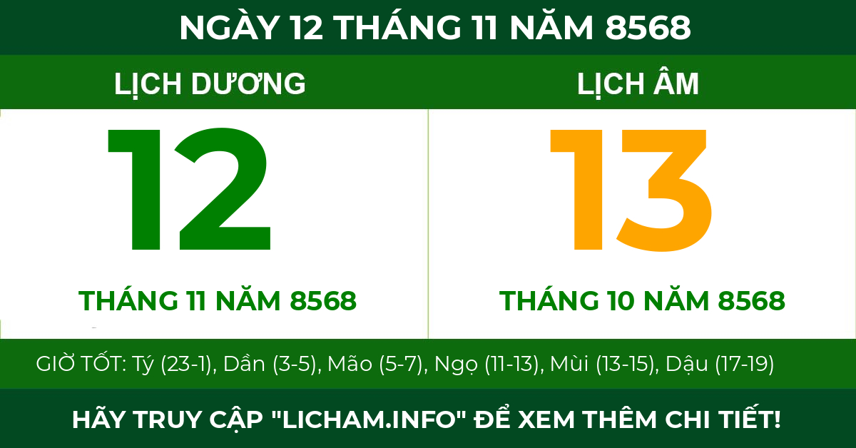 lịch âm ngày 12 tháng 11 năm 8568