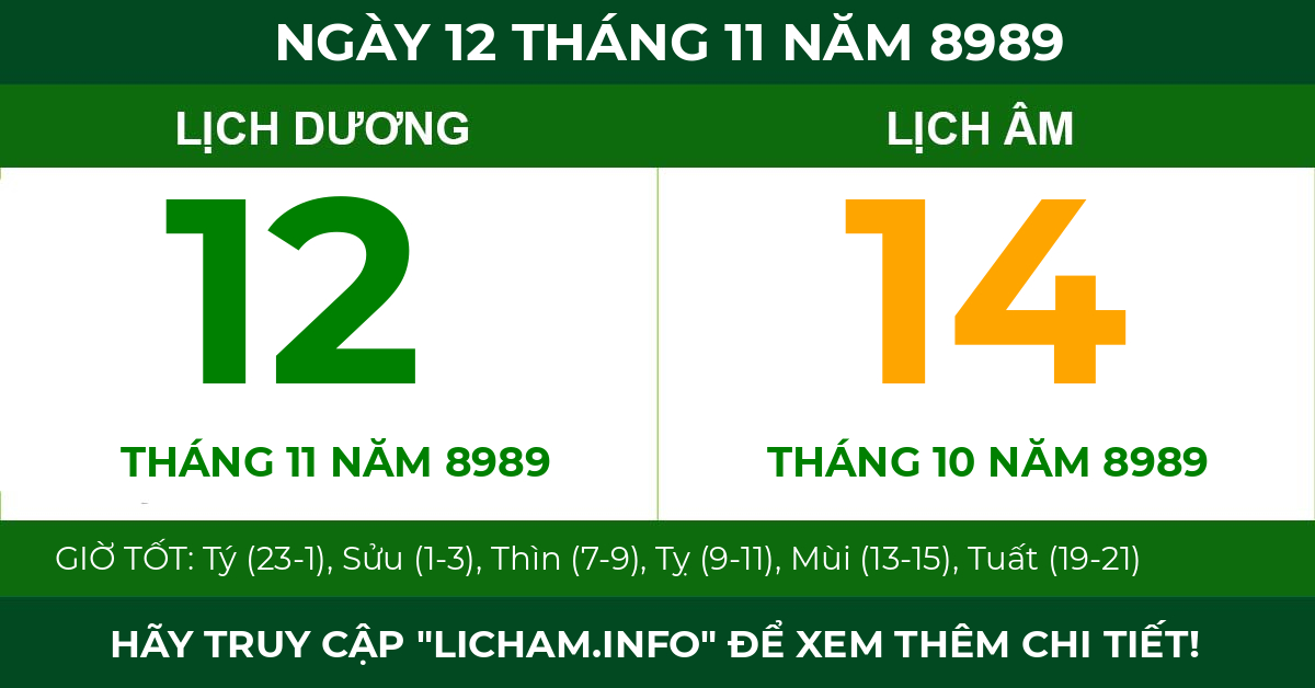 lịch âm ngày 12 tháng 11 năm 8989