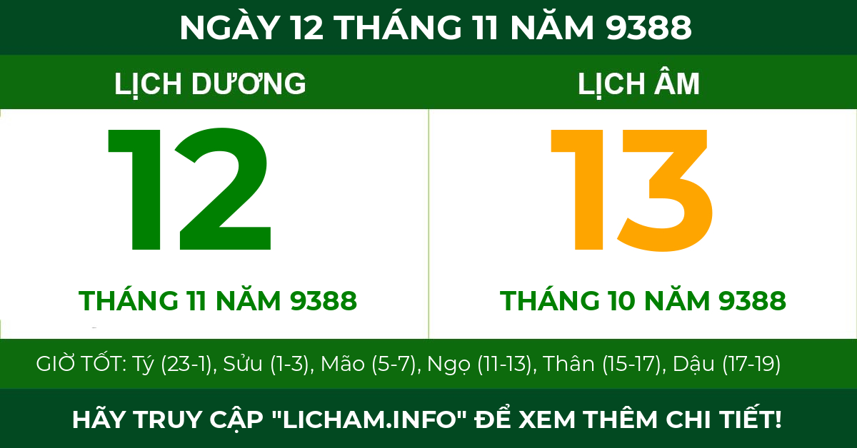 lịch âm ngày 12 tháng 11 năm 9388