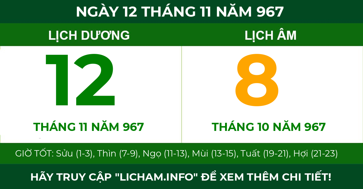 lịch âm ngày 12 tháng 11 năm 967