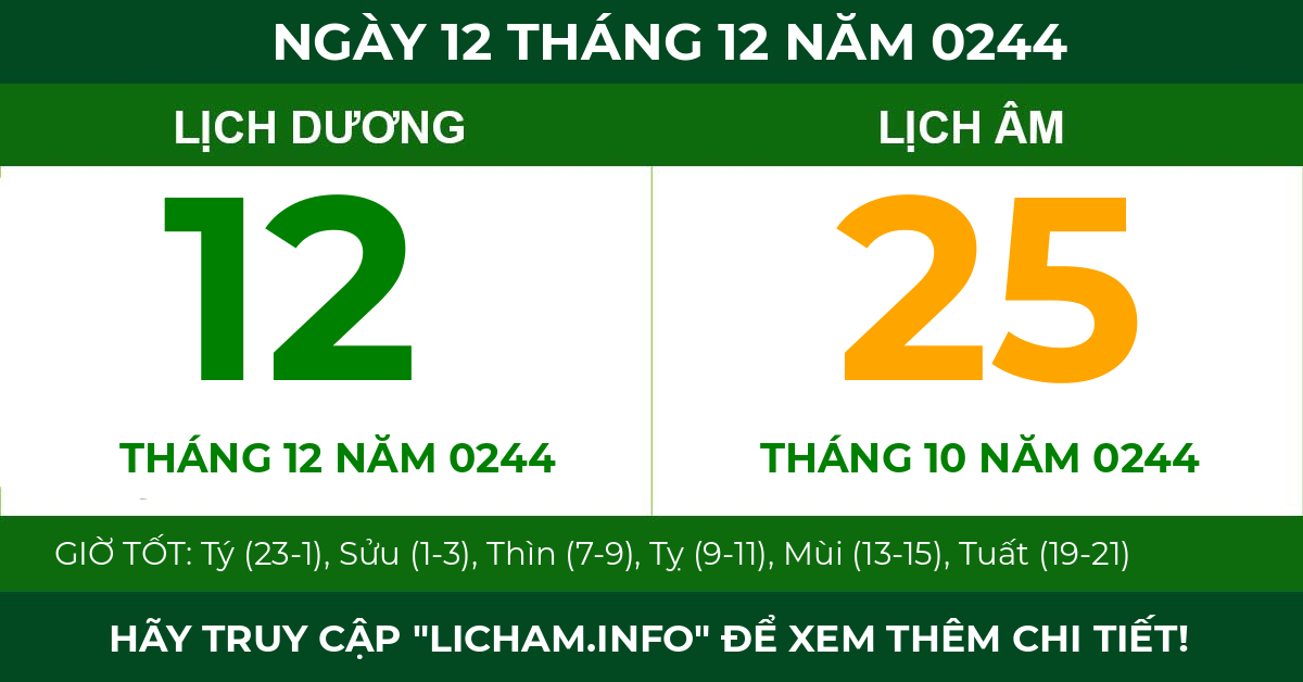 lịch âm ngày 12 tháng 12 năm 0244