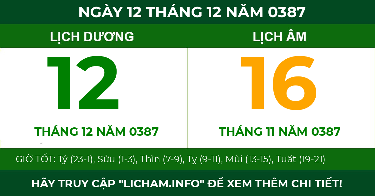 lịch âm ngày 12 tháng 12 năm 0387
