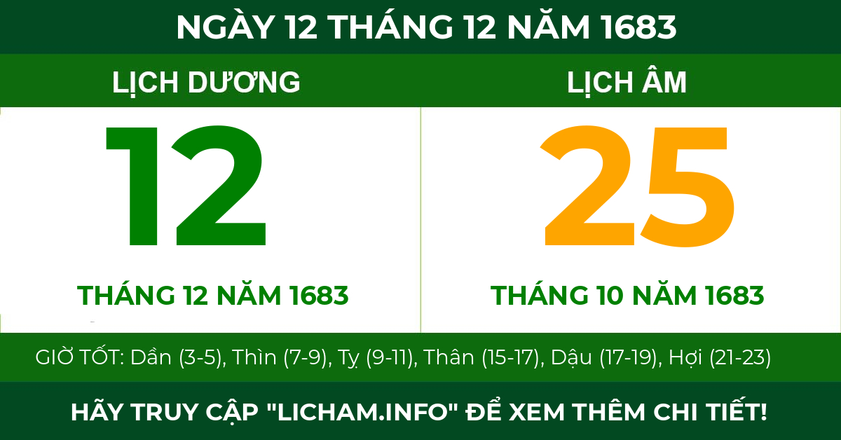 lịch âm ngày 12 tháng 12 năm 1683