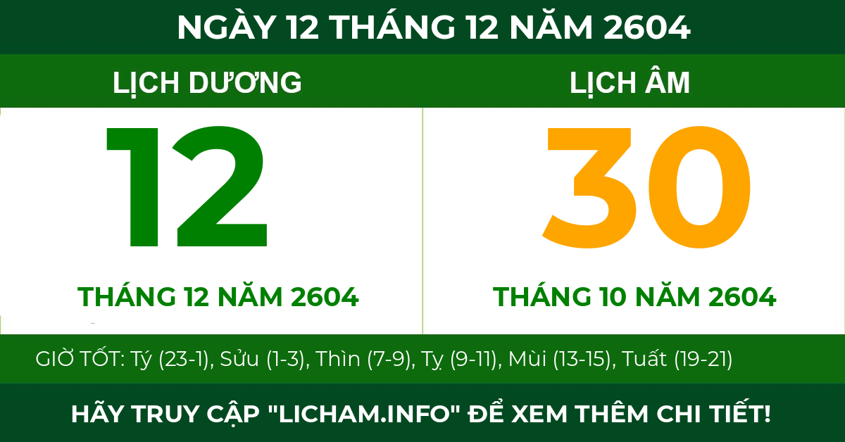 lịch âm ngày 12 tháng 12 năm 2604