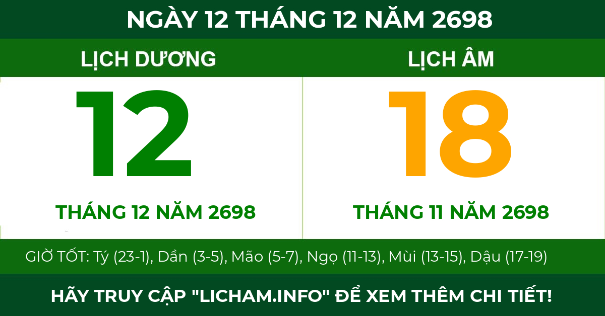 lịch âm ngày 12 tháng 12 năm 2698