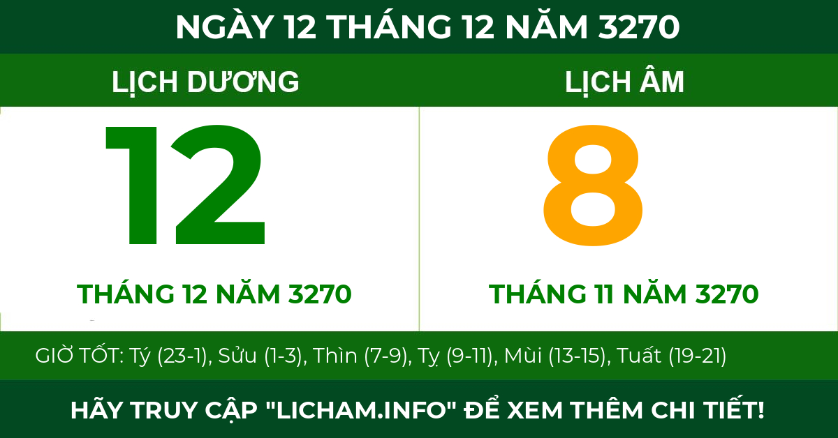 lịch âm ngày 12 tháng 12 năm 3270