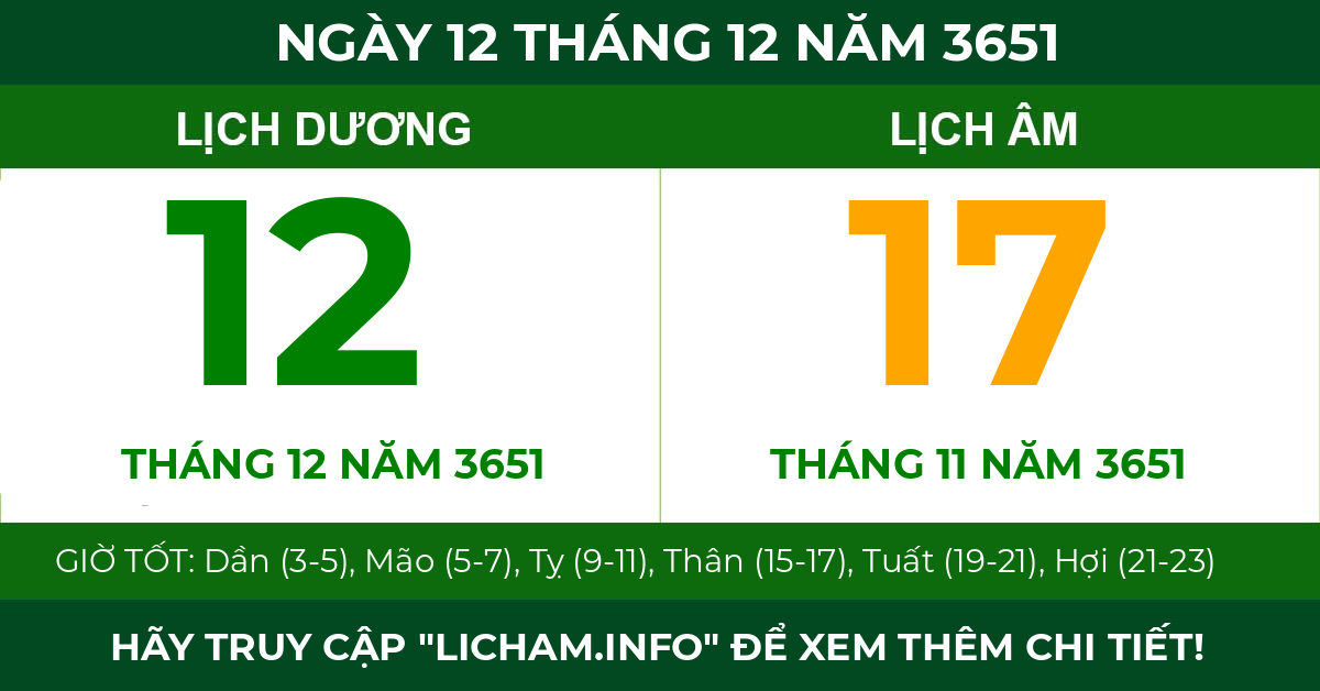 lịch âm ngày 12 tháng 12 năm 3651