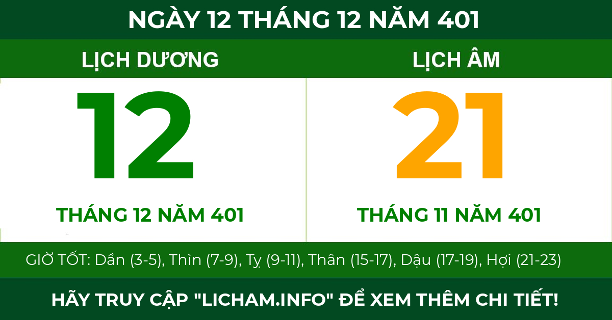 lịch âm ngày 12 tháng 12 năm 401