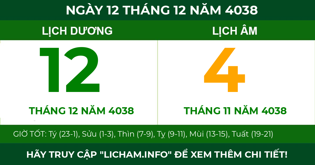 lịch âm ngày 12 tháng 12 năm 4038
