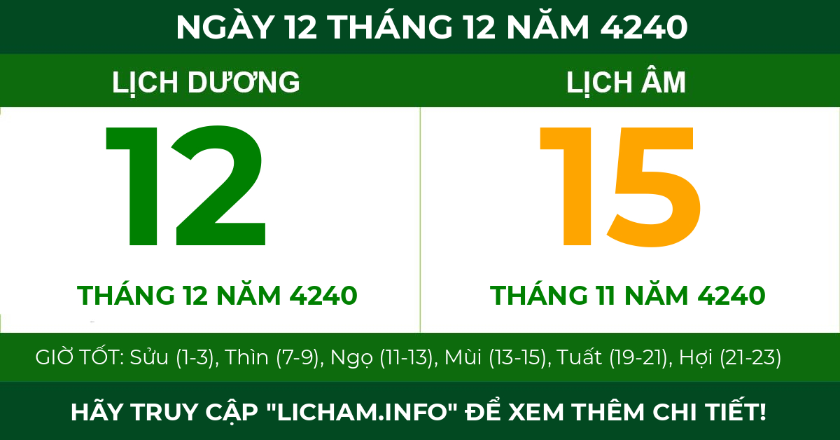 lịch âm ngày 12 tháng 12 năm 4240