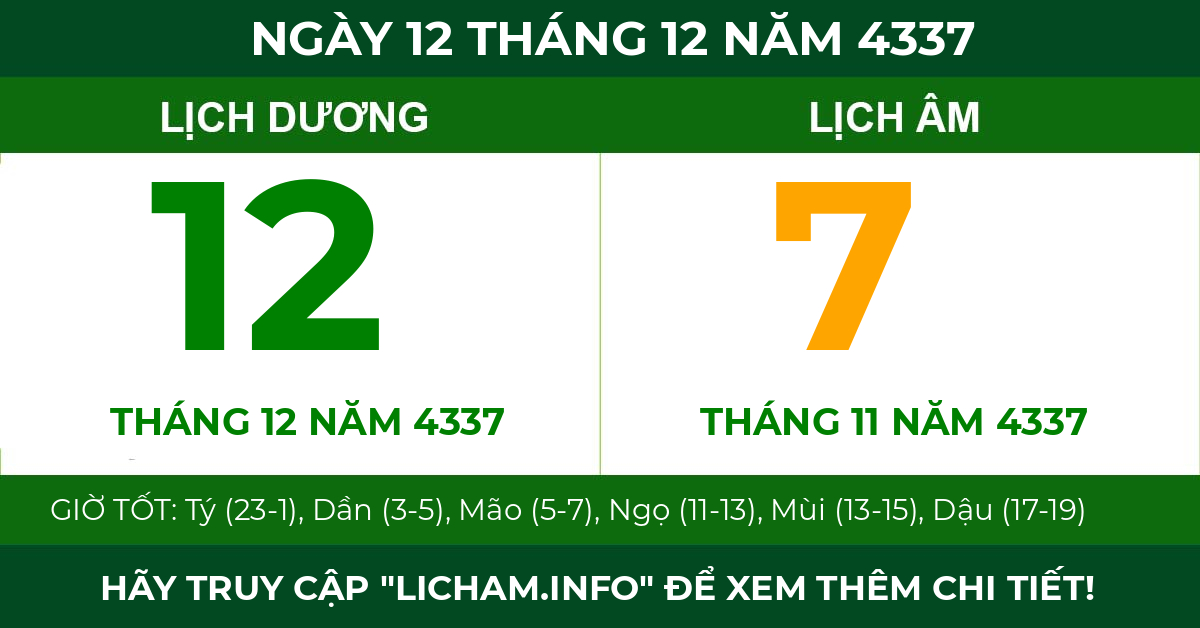lịch âm ngày 12 tháng 12 năm 4337