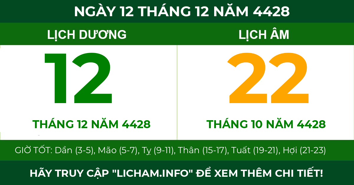 lịch âm ngày 12 tháng 12 năm 4428