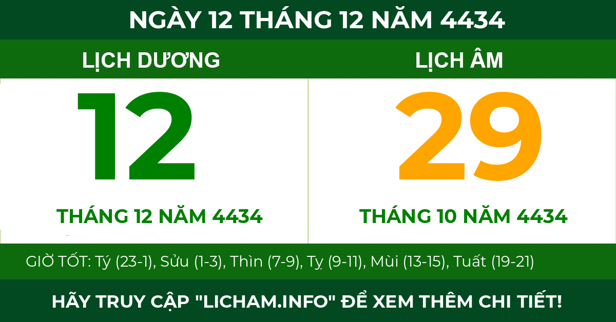 lịch âm ngày 12 tháng 12 năm 4434