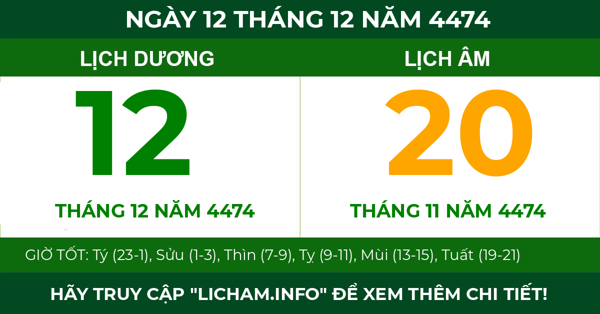 lịch âm ngày 12 tháng 12 năm 4474