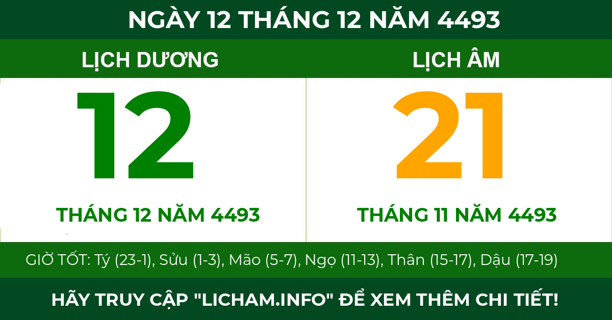 lịch âm ngày 12 tháng 12 năm 4493