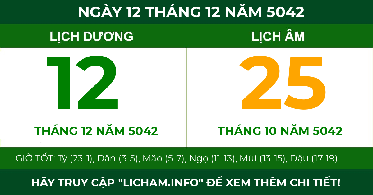 lịch âm ngày 12 tháng 12 năm 5042
