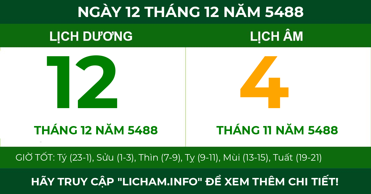 lịch âm ngày 12 tháng 12 năm 5488