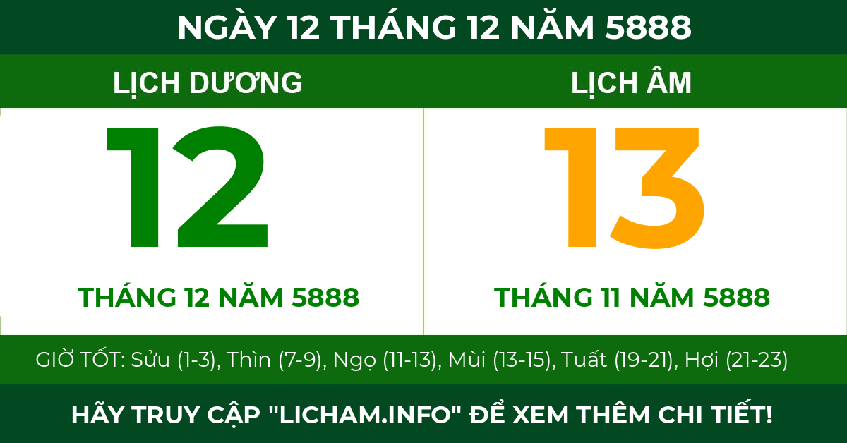 lịch âm ngày 12 tháng 12 năm 5888