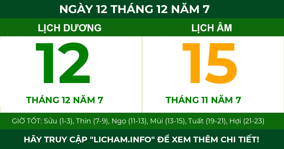lịch âm ngày 12 tháng 12 năm 7