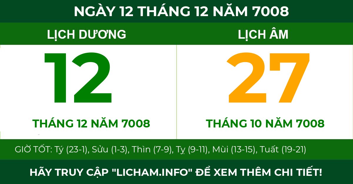 lịch âm ngày 12 tháng 12 năm 7008