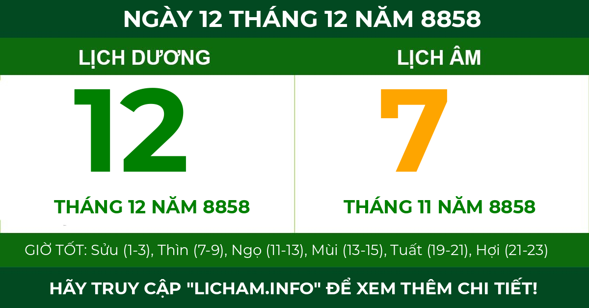 lịch âm ngày 12 tháng 12 năm 8858