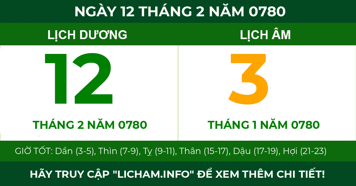 lịch âm ngày 12 tháng 2 năm 0780