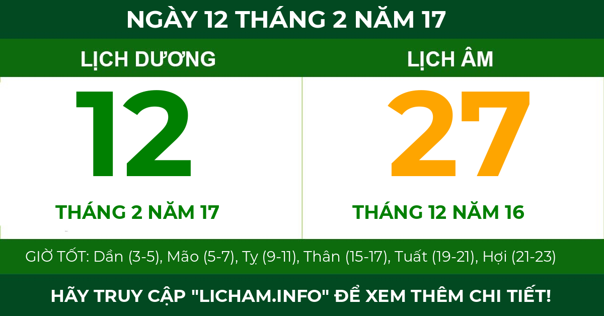 lịch âm ngày 12 tháng 2 năm 17