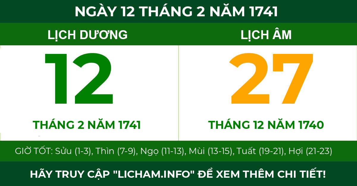 lịch âm ngày 12 tháng 2 năm 1741