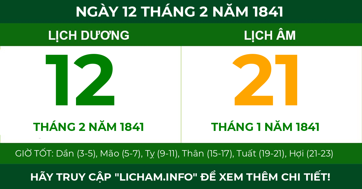 lịch âm ngày 12 tháng 2 năm 1841