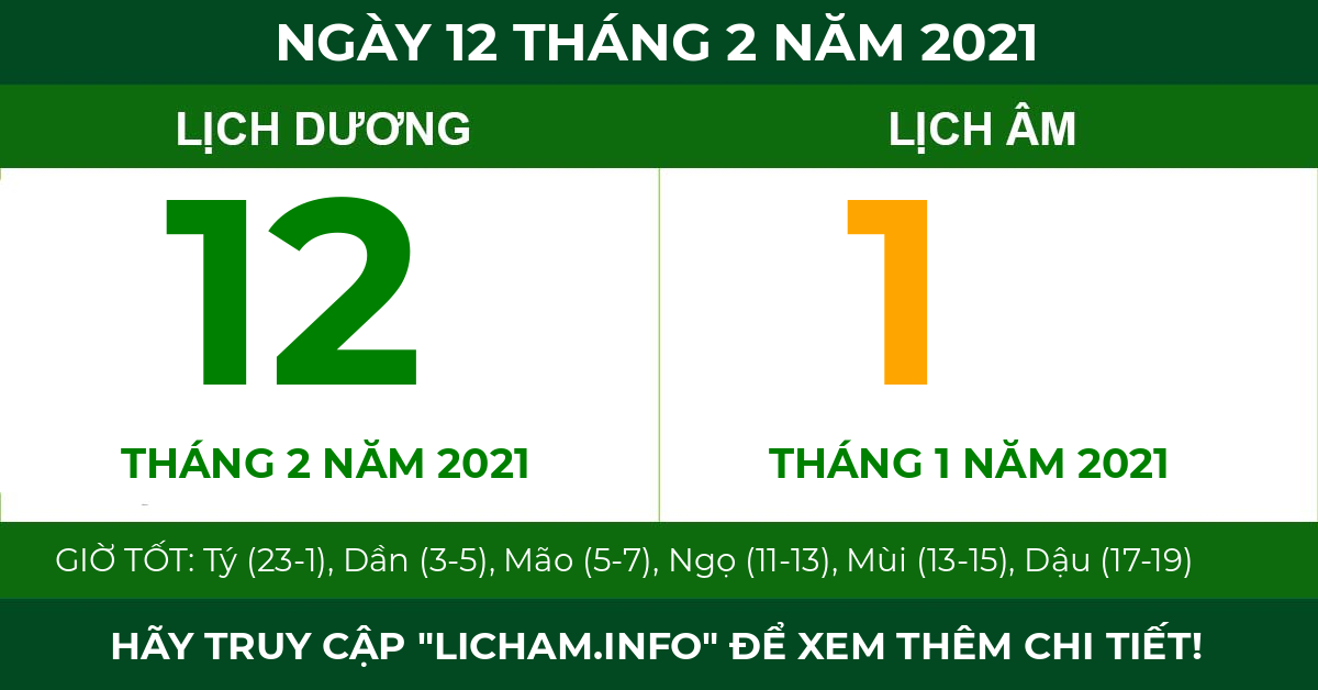 lịch âm ngày 12 tháng 2 năm 2021