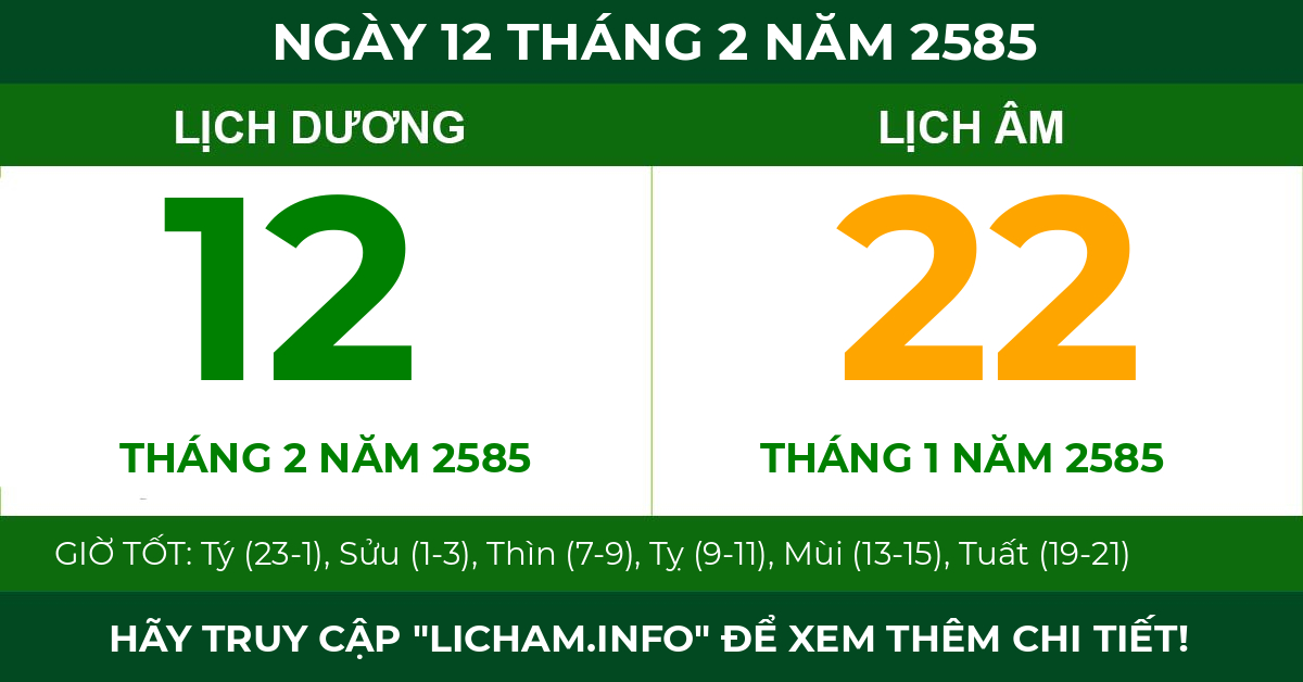 lịch âm ngày 12 tháng 2 năm 2585
