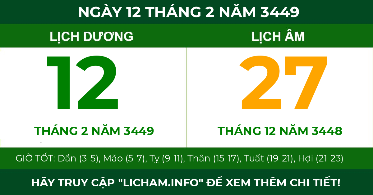 lịch âm ngày 12 tháng 2 năm 3449