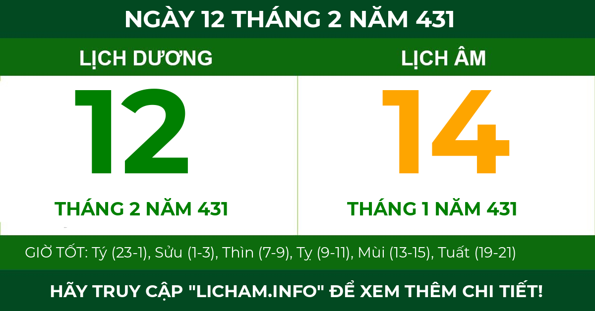 lịch âm ngày 12 tháng 2 năm 431