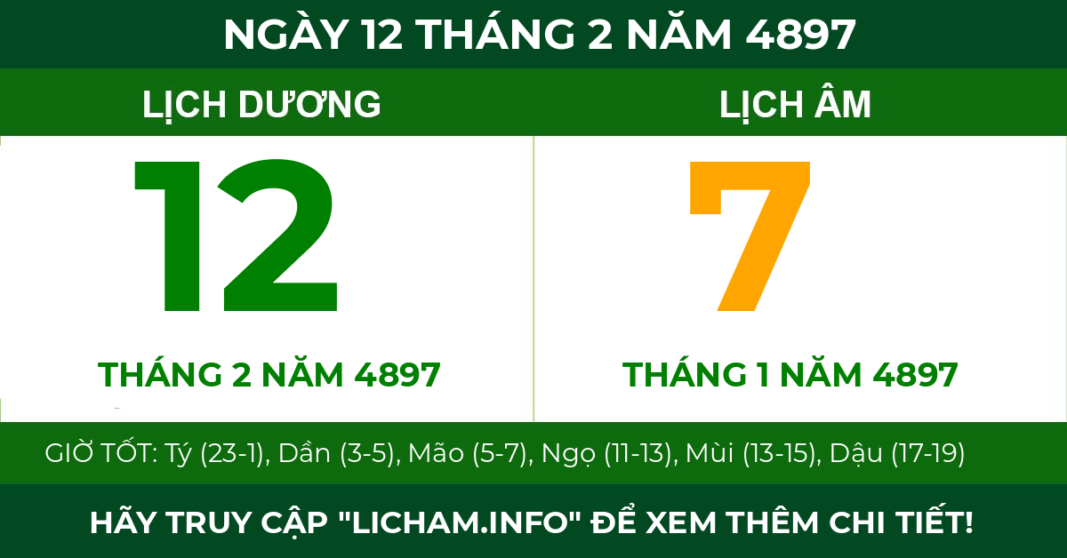 lịch âm ngày 12 tháng 2 năm 4897