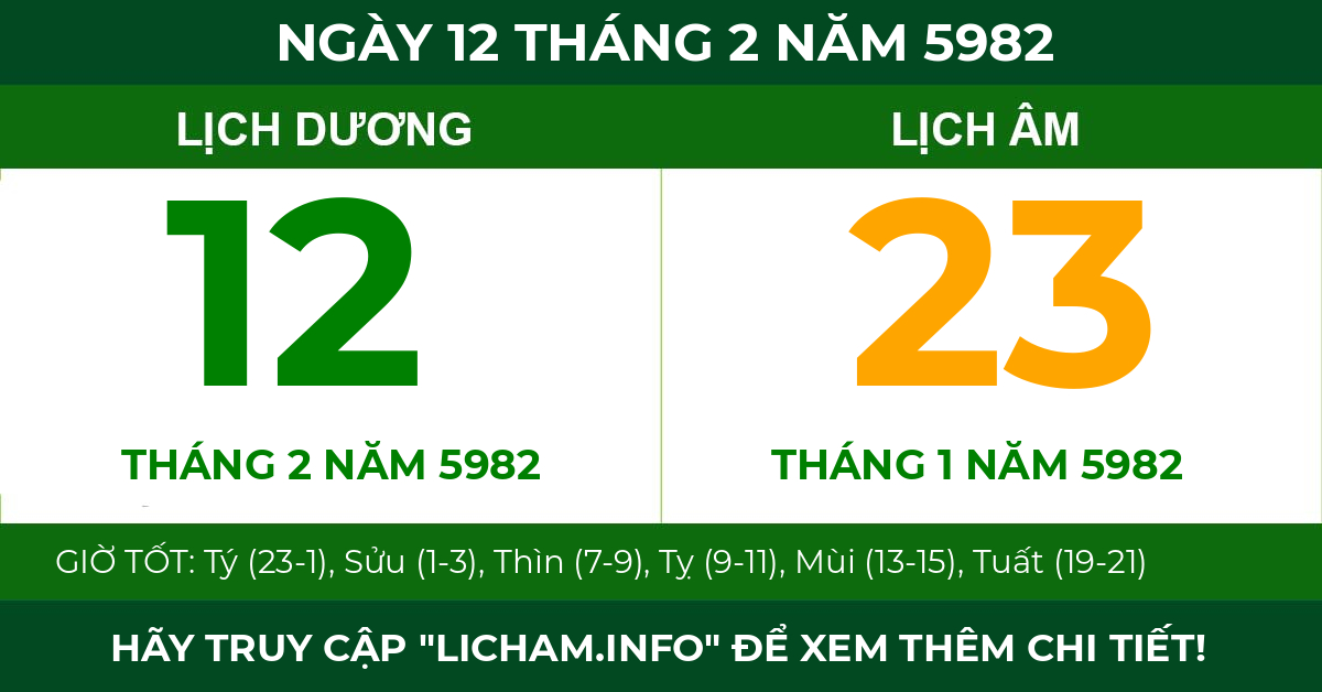 lịch âm ngày 12 tháng 2 năm 5982