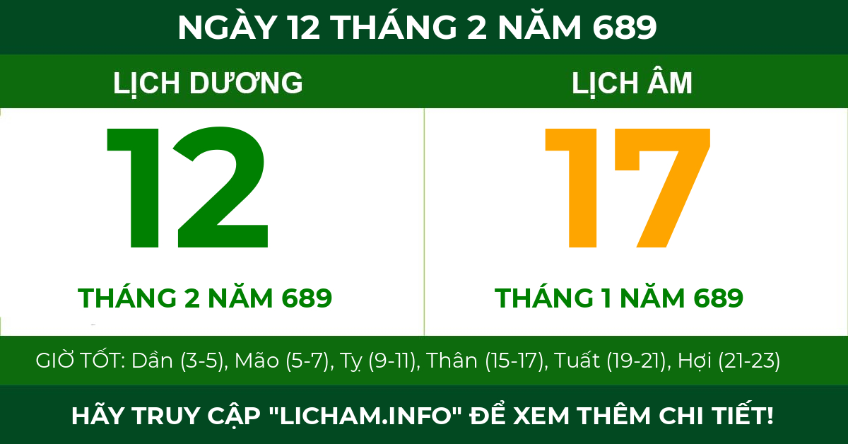 lịch âm ngày 12 tháng 2 năm 689
