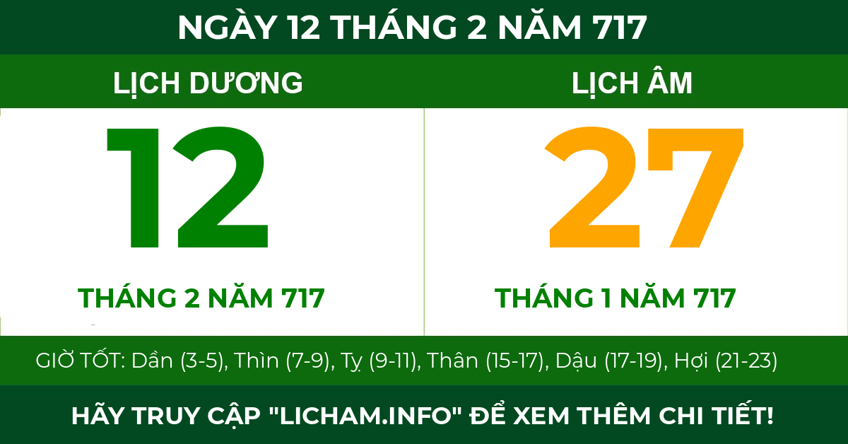 lịch âm ngày 12 tháng 2 năm 717