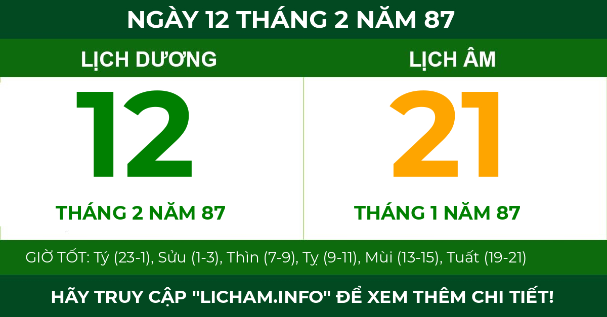 lịch âm ngày 12 tháng 2 năm 87