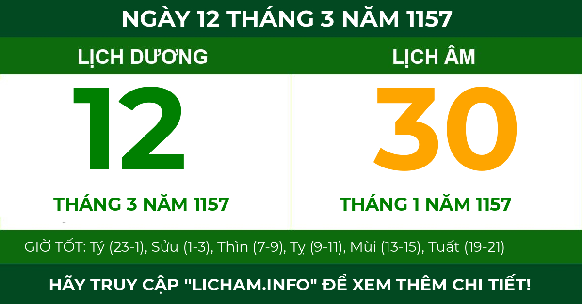 lịch âm ngày 12 tháng 3 năm 1157