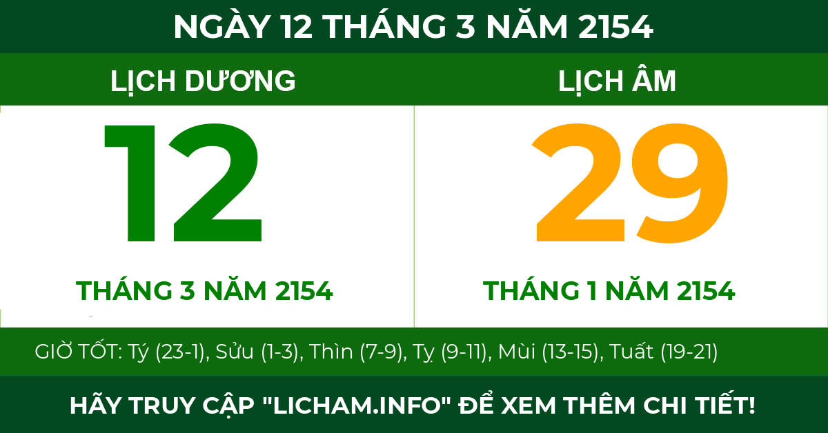 lịch âm ngày 12 tháng 3 năm 2154