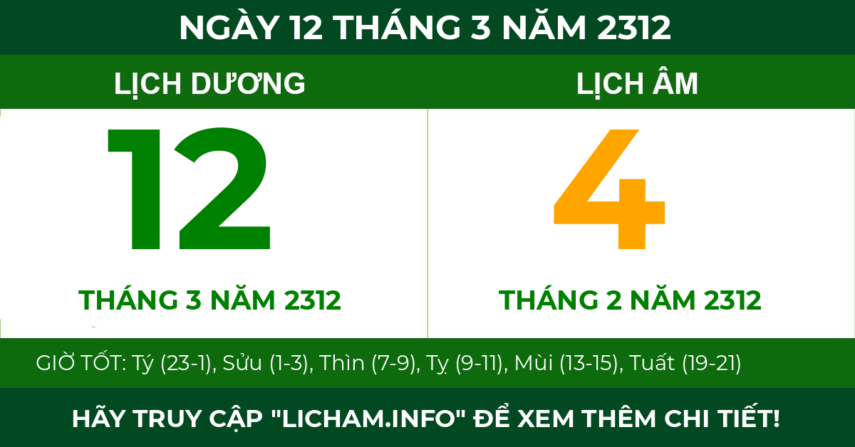 lịch âm ngày 12 tháng 3 năm 2312
