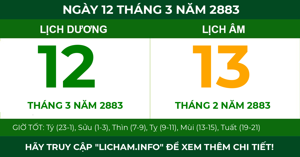 lịch âm ngày 12 tháng 3 năm 2883