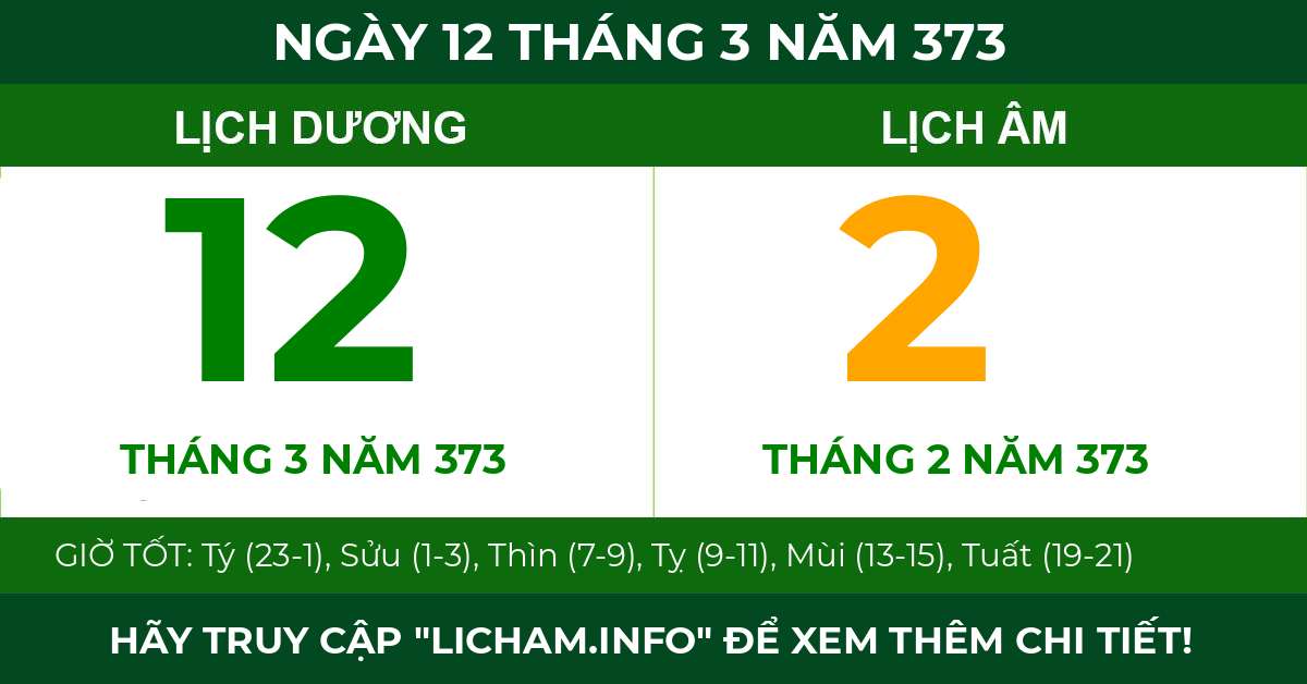 lịch âm ngày 12 tháng 3 năm 373