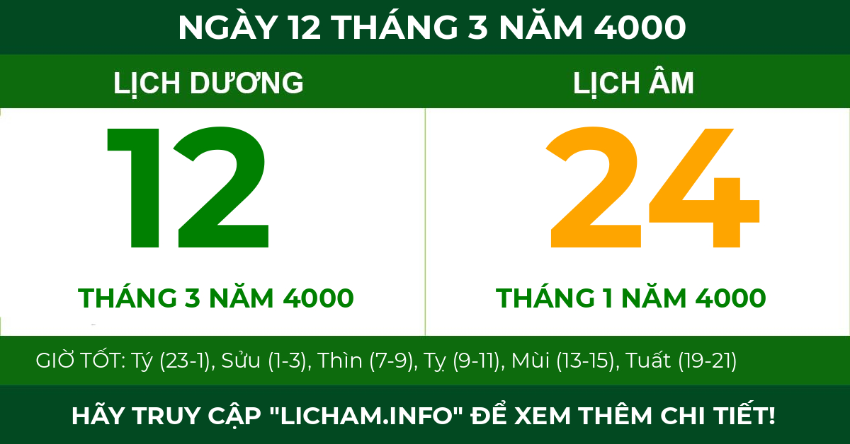 lịch âm ngày 12 tháng 3 năm 4000