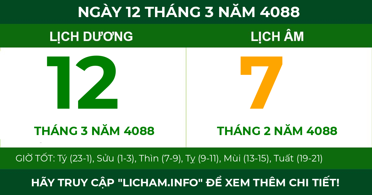 lịch âm ngày 12 tháng 3 năm 4088