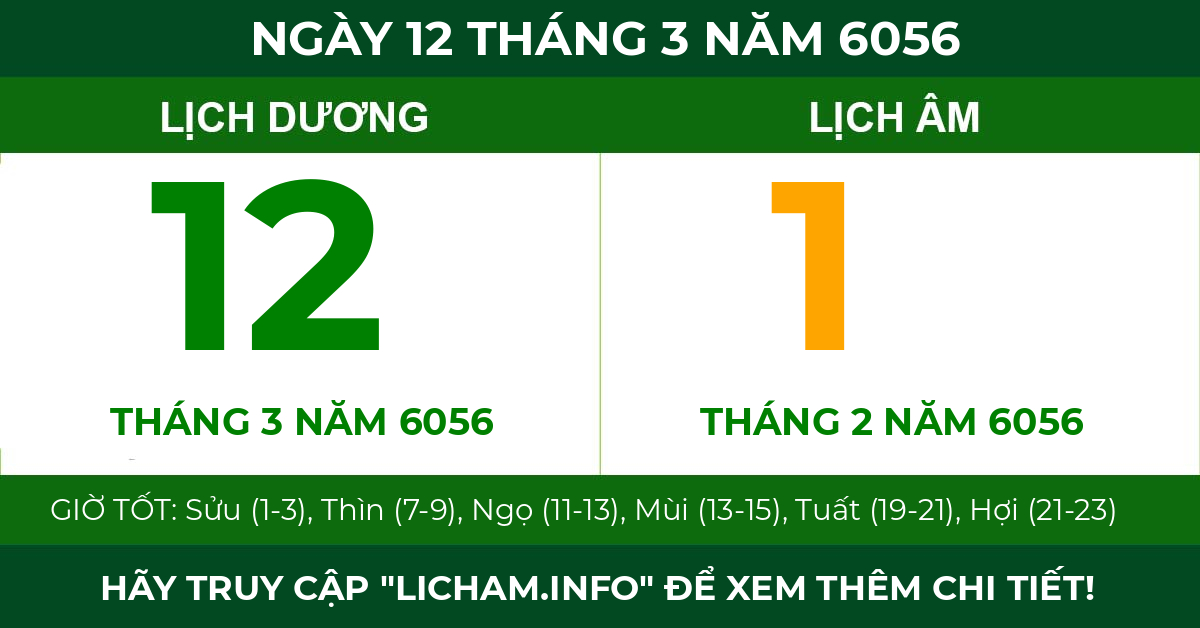 lịch âm ngày 12 tháng 3 năm 6056