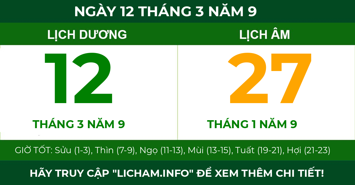 lịch âm ngày 12 tháng 3 năm 9