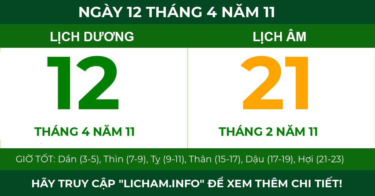 lịch âm ngày 12 tháng 4 năm 11