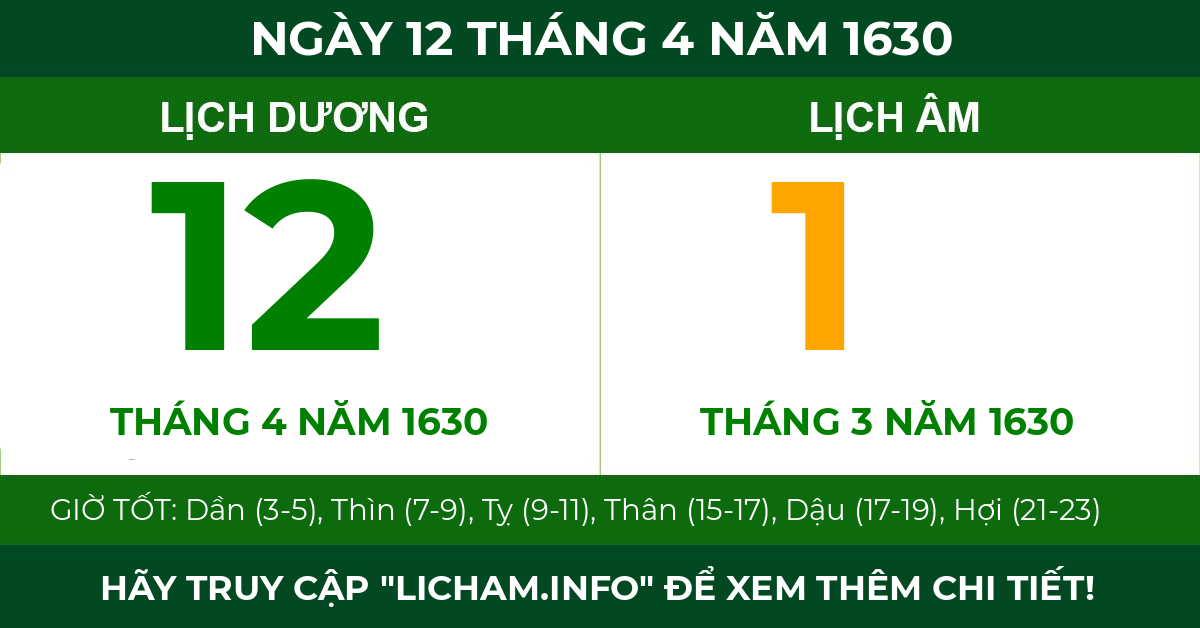 lịch âm ngày 12 tháng 4 năm 1630