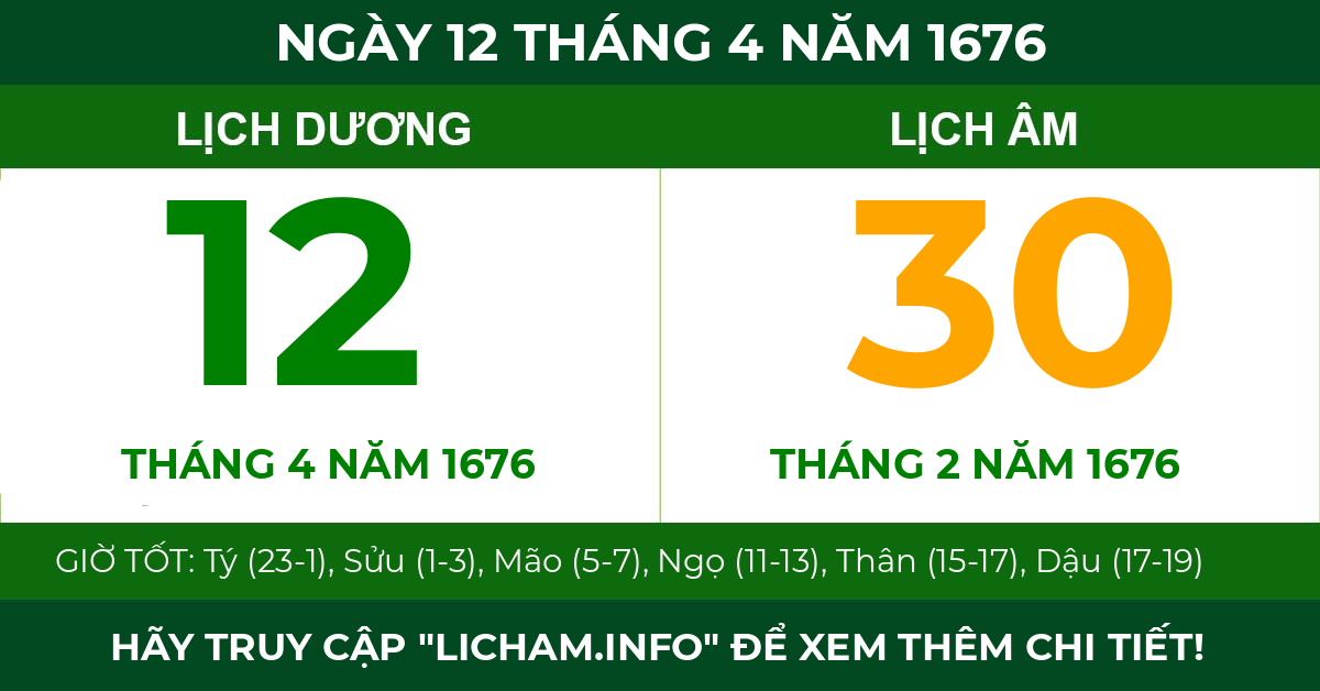 lịch âm ngày 12 tháng 4 năm 1676